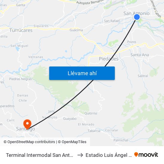 Terminal Intermodal San Antonio De Belén to Estadio Luis Ángel Calderón map