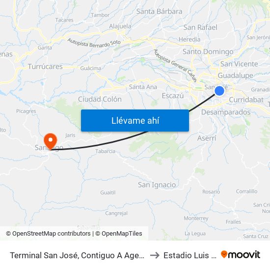 Terminal San José, Contiguo A Agencia Western Union Avenida Segunda to Estadio Luis Ángel Calderón map