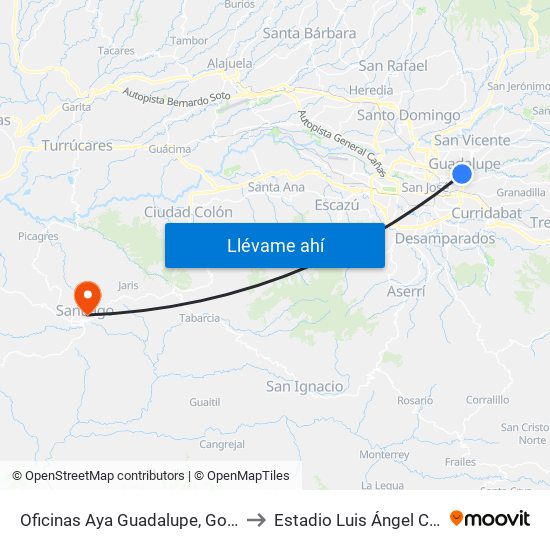 Oficinas Aya Guadalupe, Goicoechea to Estadio Luis Ángel Calderón map