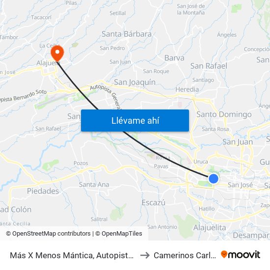 Más X Menos Mántica, Autopista General Cañas San José to Camerinos Carlos Luis Fallas map