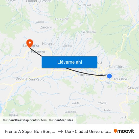 Frente A Súper Bon Bon, San Pedro Montes De Oca to Ucr - Ciudad Universitaria Carlos Monge Alfaro map