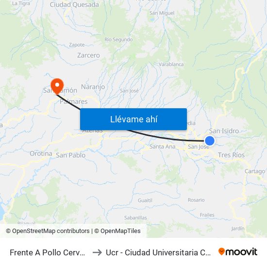 Frente A Pollo Cervecero, Moravia to Ucr - Ciudad Universitaria Carlos Monge Alfaro map