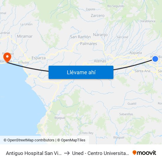 Antiguo Hospital San Vicente De Paul to Uned - Centro Universitario Puntarenas map