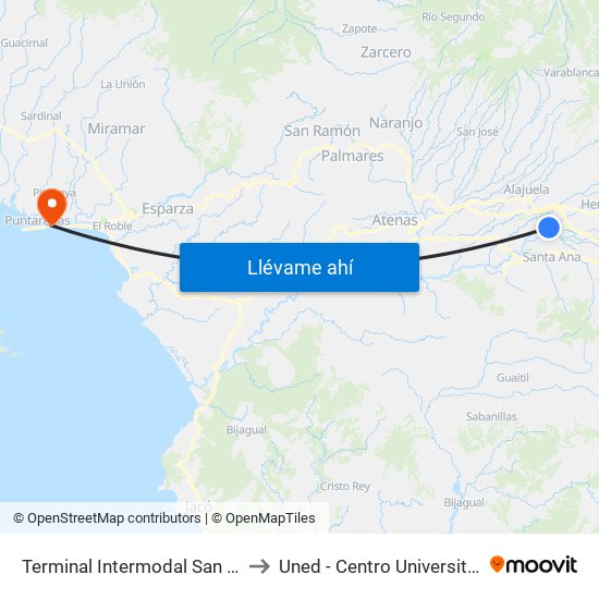 Terminal Intermodal San Antonio De Belén to Uned - Centro Universitario Puntarenas map