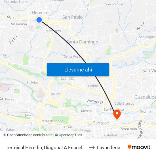 Terminal Heredia, Diagonal A Escuela Braulio Morales Cervantes to Lavandería Y Cafetería map