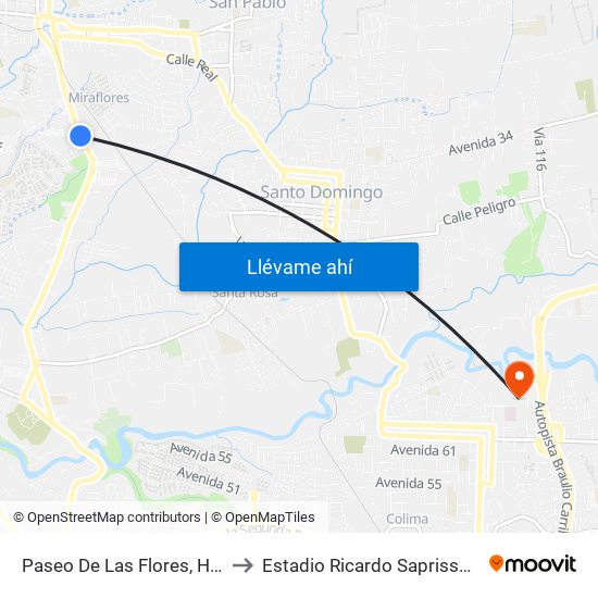 Paseo De Las Flores, Heredia to Estadio Ricardo Saprissa Aymá map