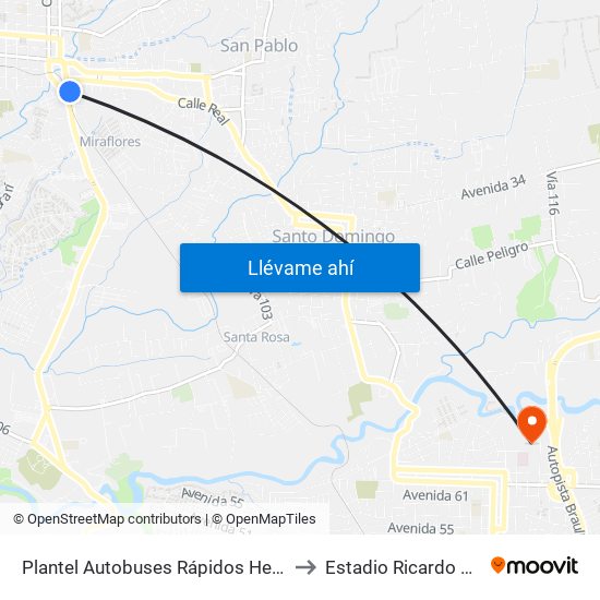 Plantel Autobuses Rápidos Heredianos, Pirro Heredia to Estadio Ricardo Saprissa Aymá map