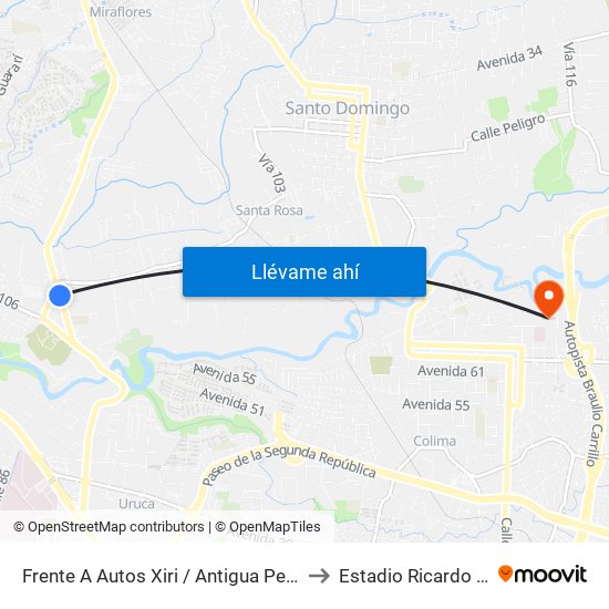 Frente A Autos Xiri / Antigua Peugeot, La Valencia Heredia to Estadio Ricardo Saprissa Aymá map