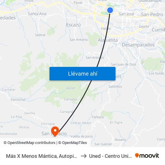 Más X Menos Mántica, Autopista General Cañas San José to Uned - Centro Universitario Acosta map