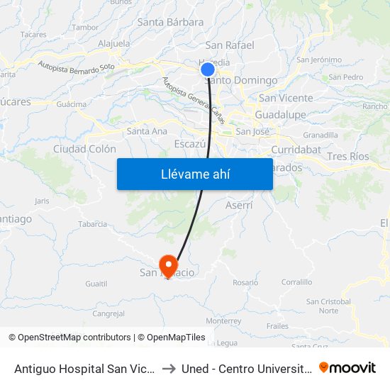 Antiguo Hospital San Vicente De Paul to Uned - Centro Universitario Acosta map