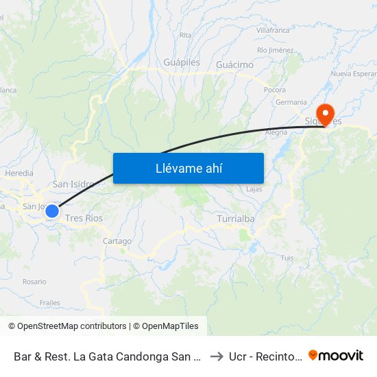 Bar & Rest. La Gata Candonga San Pedro, Montes De Oca to Ucr - Recinto Siquirres map