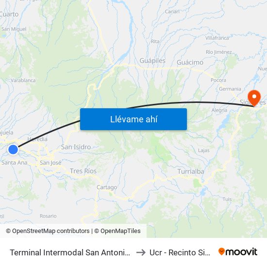 Terminal Intermodal San Antonio De Belén to Ucr - Recinto Siquirres map