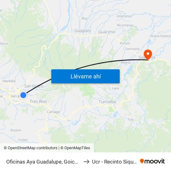Oficinas Aya Guadalupe, Goicoechea to Ucr - Recinto Siquirres map