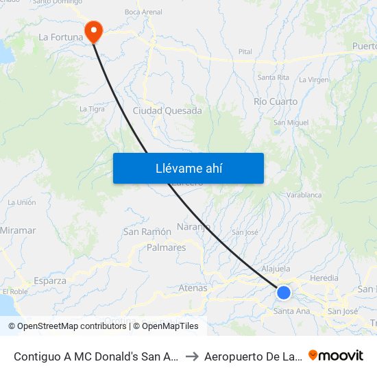 Contiguo A MC Donald's San Antonio, Belén to Aeropuerto De La Fortuna map