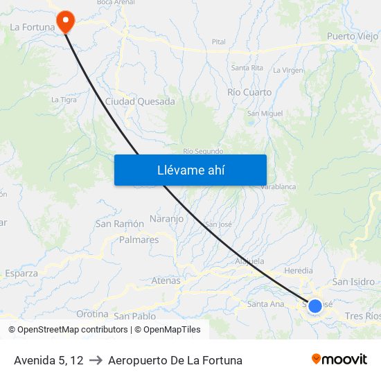 Avenida 5, 12 to Aeropuerto De La Fortuna map