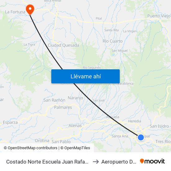 Costado Norte Escuela Juan Rafael Mora, Pitahaya San José to Aeropuerto De La Fortuna map