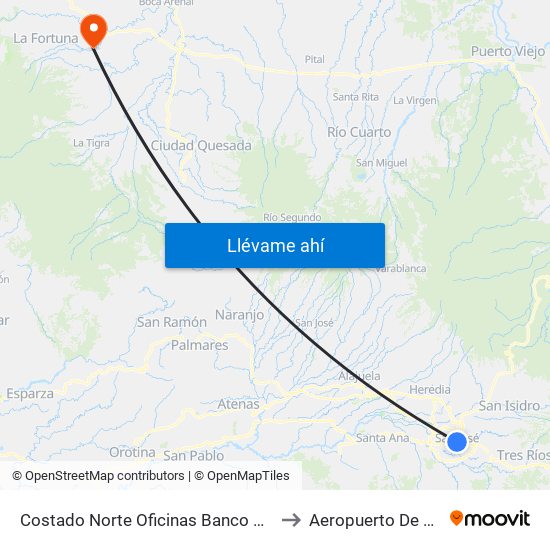 Costado Norte Oficinas Banco Nacional San José to Aeropuerto De La Fortuna map