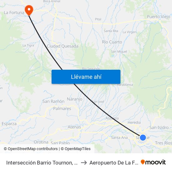 Intersección Barrio Tournon, San José to Aeropuerto De La Fortuna map