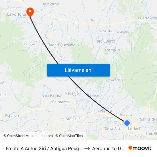 Frente A Autos Xiri / Antigua Peugeot, La Valencia Heredia to Aeropuerto De La Fortuna map
