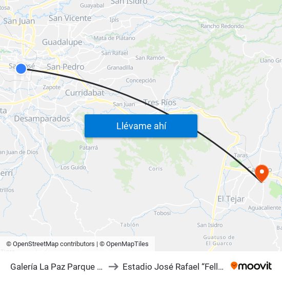 Galería La Paz Parque Central, San José to Estadio José Rafael “Fello” Meza Ivancovich map