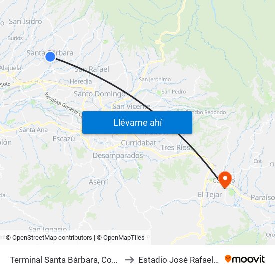 Terminal Santa Bárbara, Costado Sur Parque Santa Bárbara to Estadio José Rafael “Fello” Meza Ivancovich map