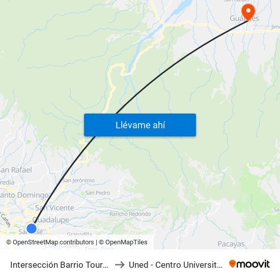 Intersección Barrio Tournon, San José to Uned - Centro Universitario Guápiles map