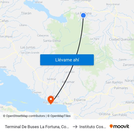 Terminal De Buses La Fortuna, Contiguo A Megasuper La Fortuna to Instituto Cosvic Puntarenas map