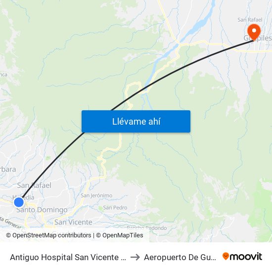 Antiguo Hospital San Vicente De Paul to Aeropuerto De Guápiles map