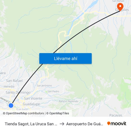 Tienda Sagot, La Uruca San José to Aeropuerto De Guápiles map