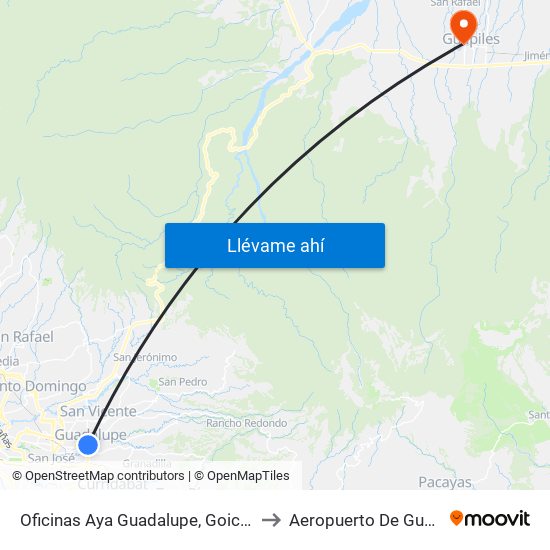 Oficinas Aya Guadalupe, Goicoechea to Aeropuerto De Guápiles map
