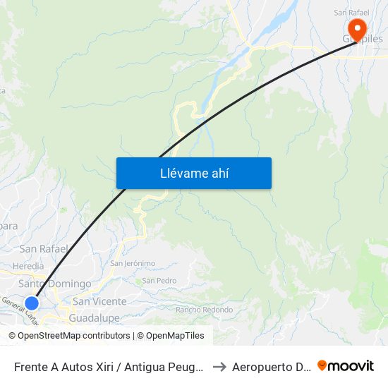 Frente A Autos Xiri / Antigua Peugeot, La Valencia Heredia to Aeropuerto De Guápiles map