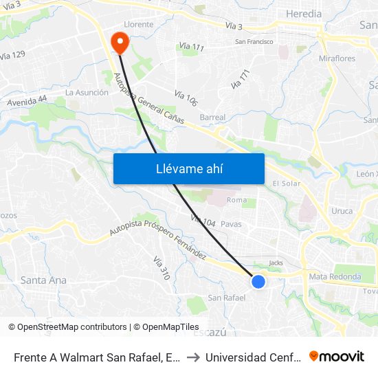 Frente A Walmart San Rafael, Escazú to Universidad Cenfotec map