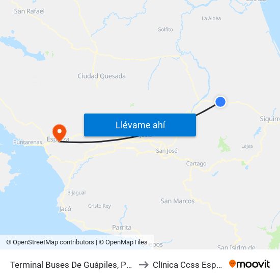 Terminal Buses De Guápiles, Pococí to Clínica Ccss Esparza map