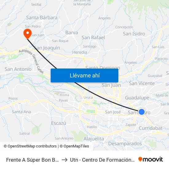 Frente A Súper Bon Bon, San Pedro Montes De Oca to Utn - Centro De Formación Pedagógica Y Tecnología Educativa map