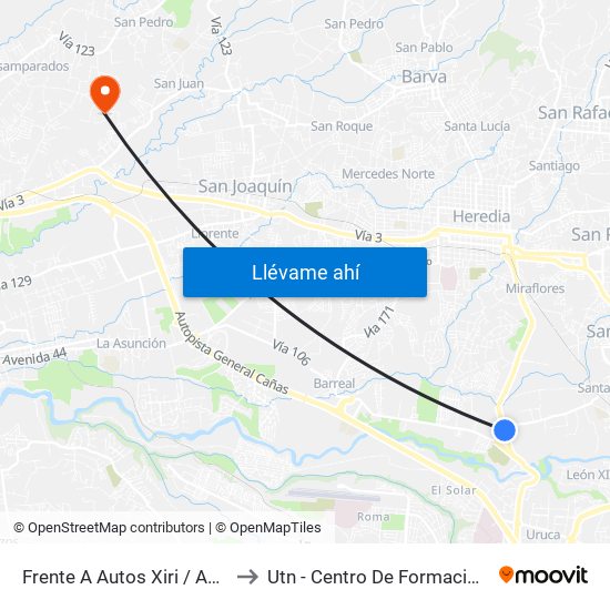 Frente A Autos Xiri / Antigua Peugeot, La Valencia Heredia to Utn - Centro De Formación Pedagógica Y Tecnología Educativa map