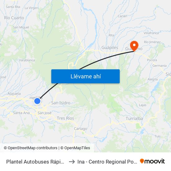 Plantel Autobuses Rápidos Heredianos, Pirro Heredia to Ina - Centro Regional Polivalente José Joaquín Trejos map