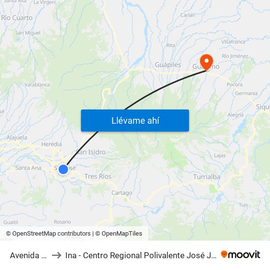 Avenida 5, 12 to Ina - Centro Regional Polivalente José Joaquín Trejos map