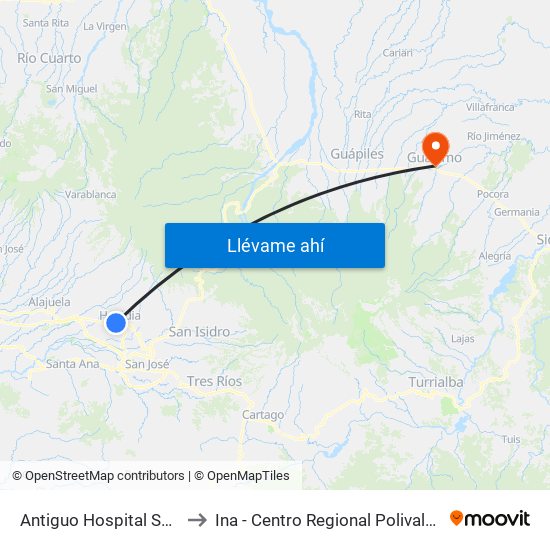 Antiguo Hospital San Vicente De Paul to Ina - Centro Regional Polivalente José Joaquín Trejos map