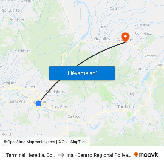 Terminal Heredia, Contiguo A Súper Fácil to Ina - Centro Regional Polivalente José Joaquín Trejos map