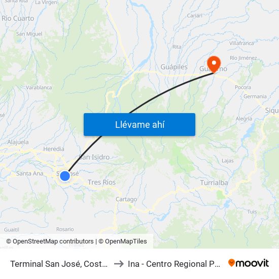 Terminal San José, Costado Sur Mercado La Coca Cola to Ina - Centro Regional Polivalente José Joaquín Trejos map