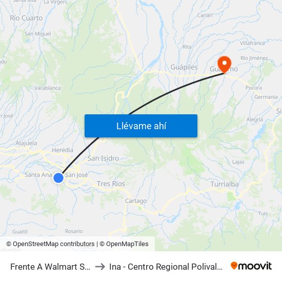 Frente A Walmart San Rafael, Escazú to Ina - Centro Regional Polivalente José Joaquín Trejos map