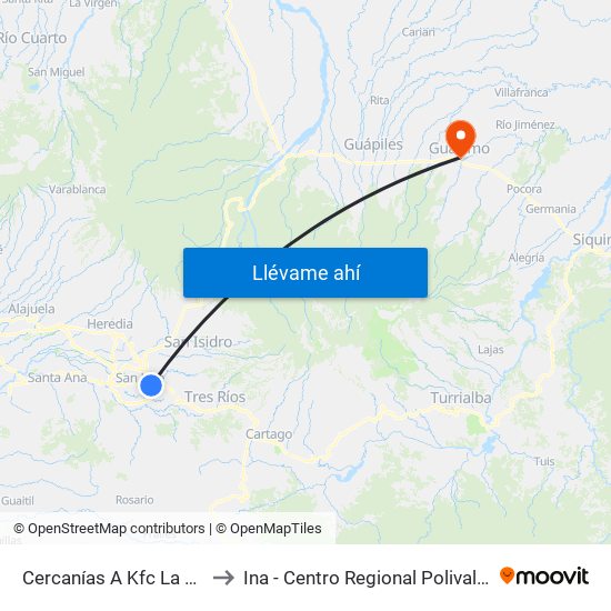Cercanías A Kfc La California, San José to Ina - Centro Regional Polivalente José Joaquín Trejos map