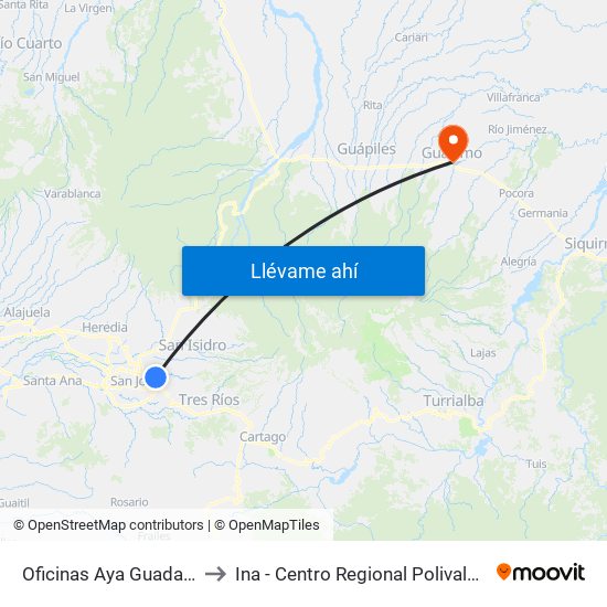 Oficinas Aya Guadalupe, Goicoechea to Ina - Centro Regional Polivalente José Joaquín Trejos map