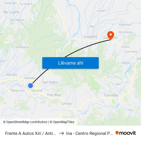 Frente A Autos Xiri / Antigua Peugeot, La Valencia Heredia to Ina - Centro Regional Polivalente José Joaquín Trejos map