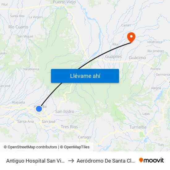 Antiguo Hospital San Vicente De Paul to Aeródromo De Santa Clara De Pococí map