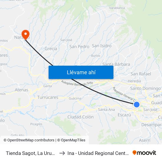 Tienda Sagot, La Uruca San José to Ina - Unidad Regional Central Occidental map