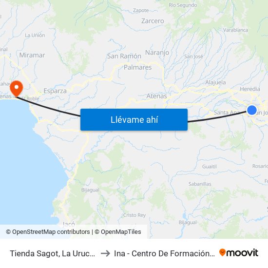Tienda Sagot, La Uruca San José to Ina - Centro De Formación Puntarenas map