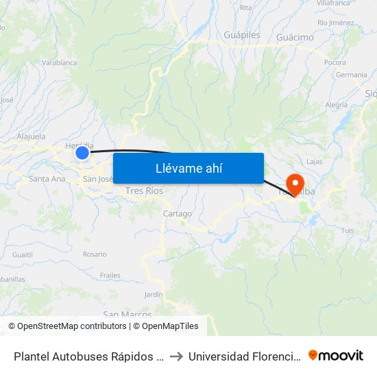 Plantel Autobuses Rápidos Heredianos, Pirro Heredia to Universidad Florencio Del Castillo ( Uca ) map