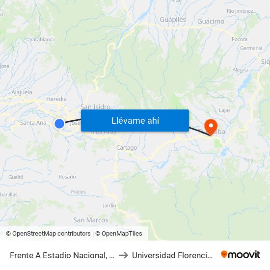 Frente A Estadio Nacional, Sabana Norte San José to Universidad Florencio Del Castillo ( Uca ) map