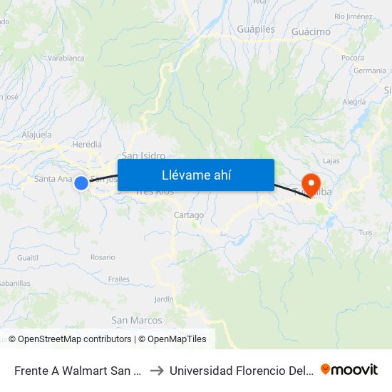 Frente A Walmart San Rafael, Escazú to Universidad Florencio Del Castillo ( Uca ) map